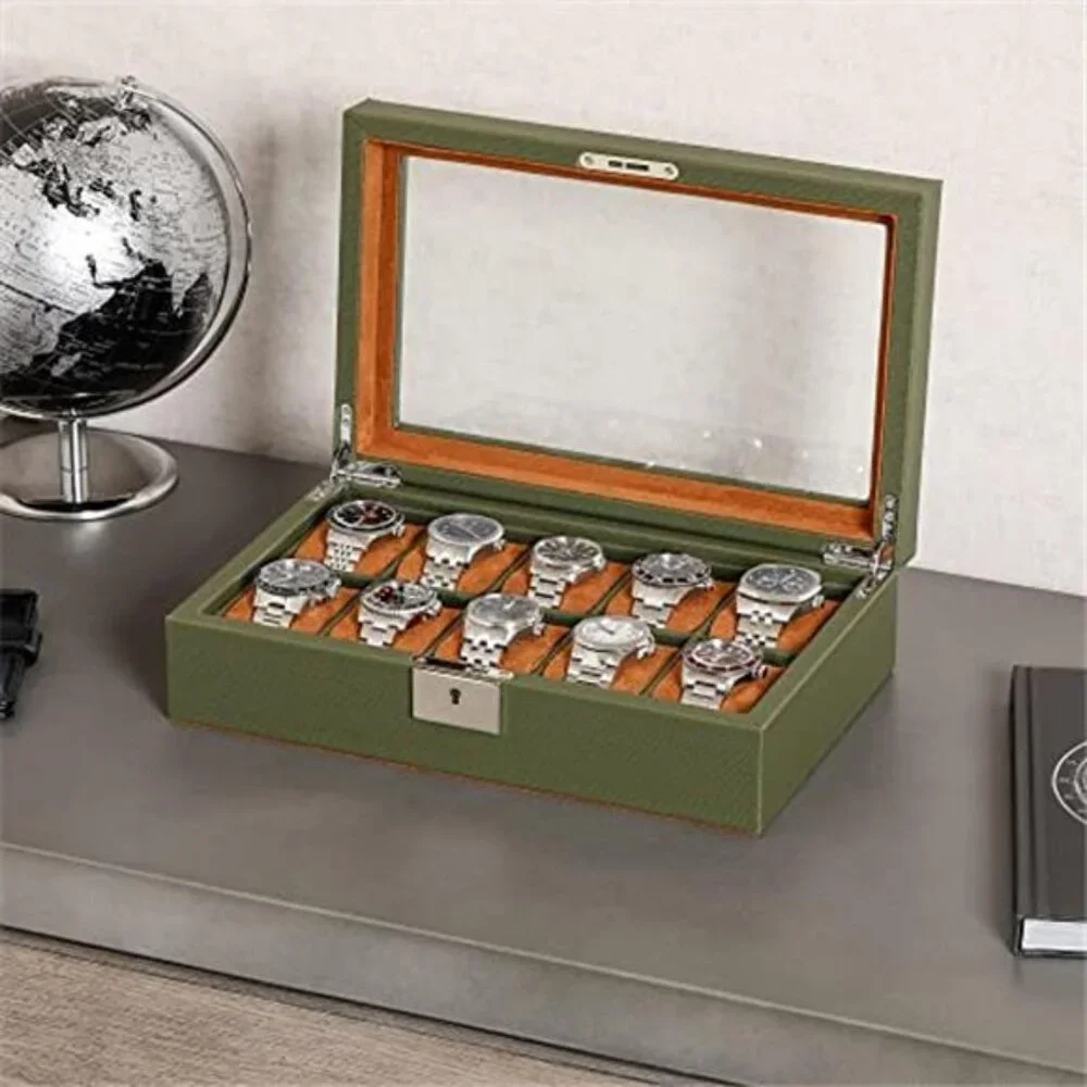 10 Slot Leather Watch Box Luxury Case Display Jewelry Organizer